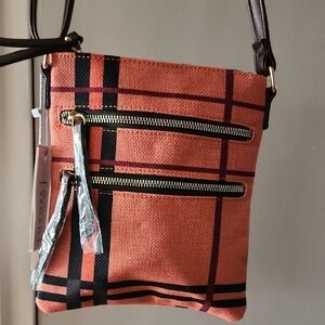 Plaid Crossbody Bag - Orange and Black